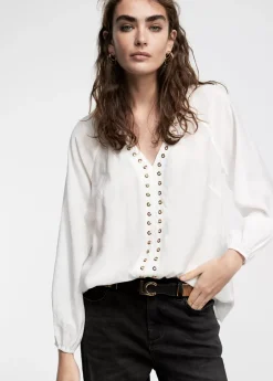 Online Blusa detalle eyelets Camisetas Y Tops|Camisas Y Blusas