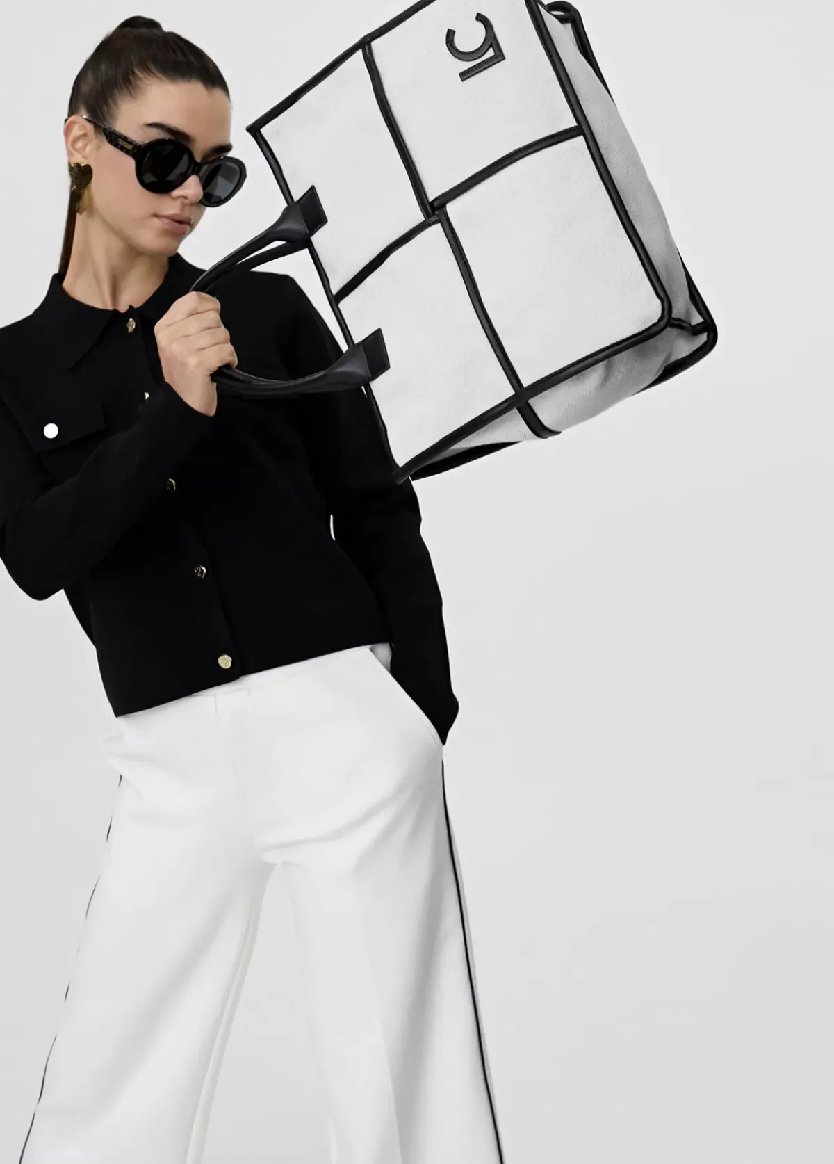 Discount Bolso tipo shopper blanco y negro Bolsos