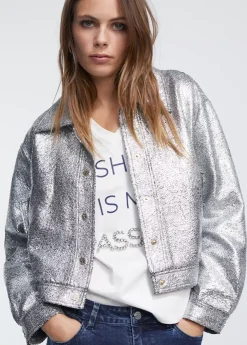 Outlet Bomber craquelado plata Abrigos Y Cazadoras