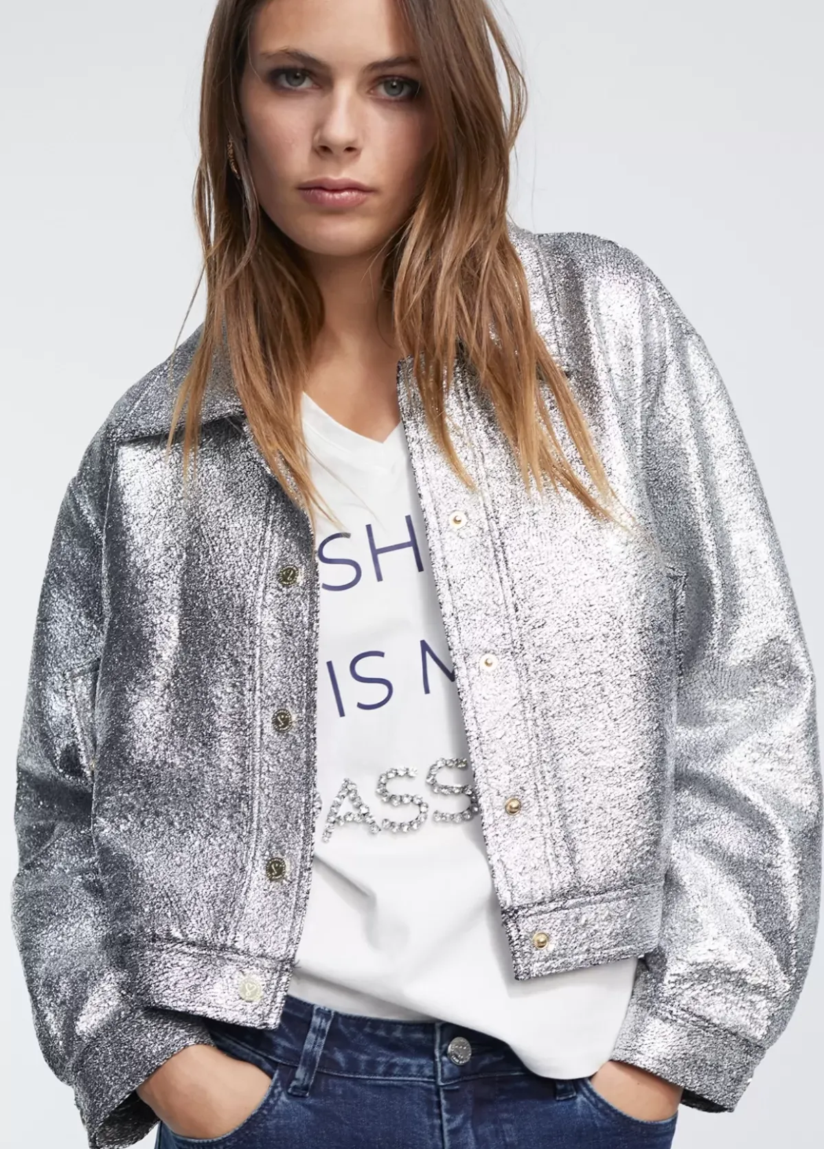 Outlet Bomber craquelado plata Abrigos Y Cazadoras