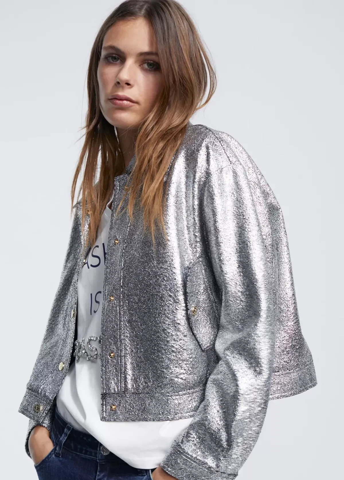 Outlet Bomber craquelado plata Abrigos Y Cazadoras