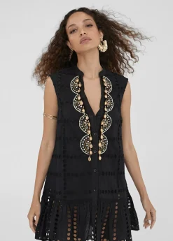 Clearance Caftan corto bordado Baño