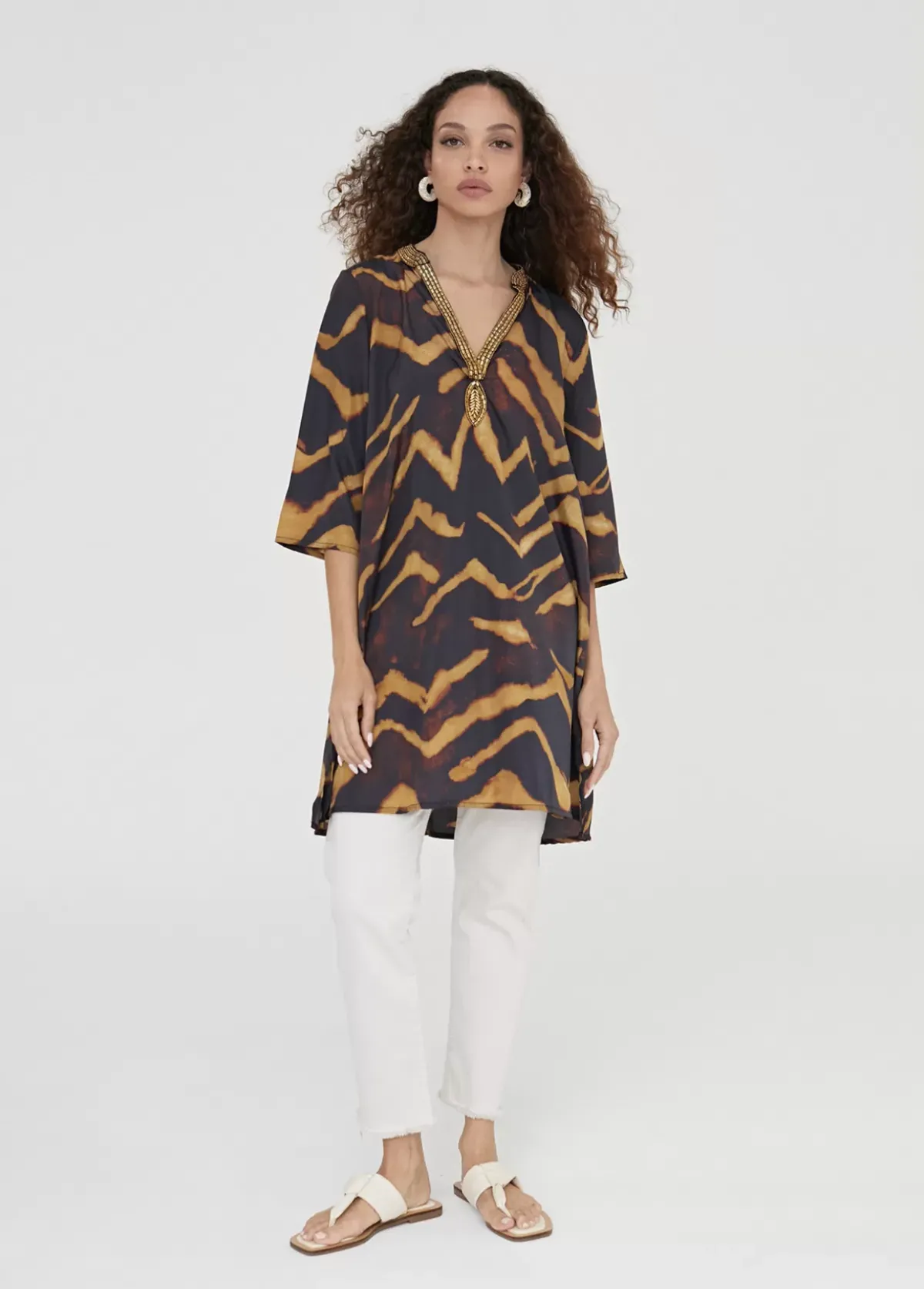 Online Caftan corto estampado cebra Camisas Y Blusas|Baño