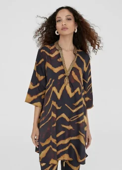 Online Caftan corto estampado cebra Camisas Y Blusas|Baño