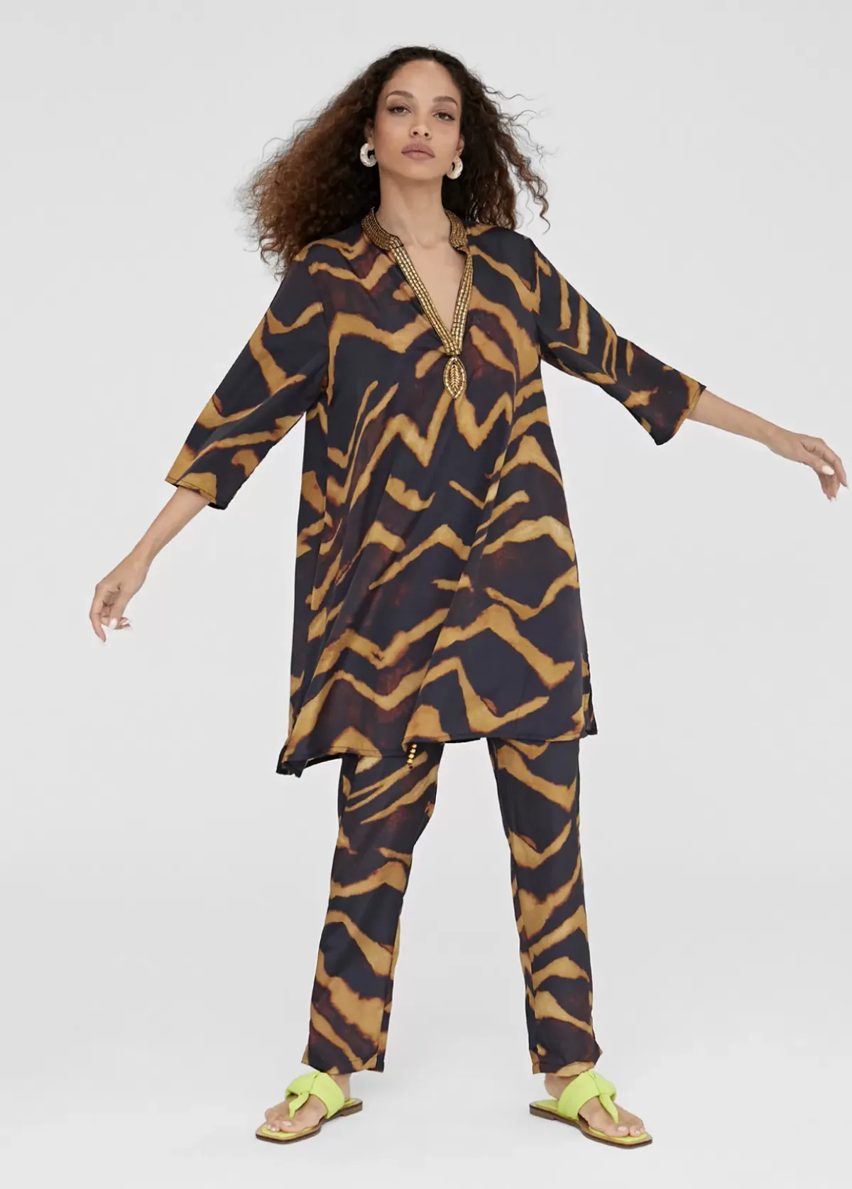 Online Caftan corto estampado cebra Camisas Y Blusas|Baño