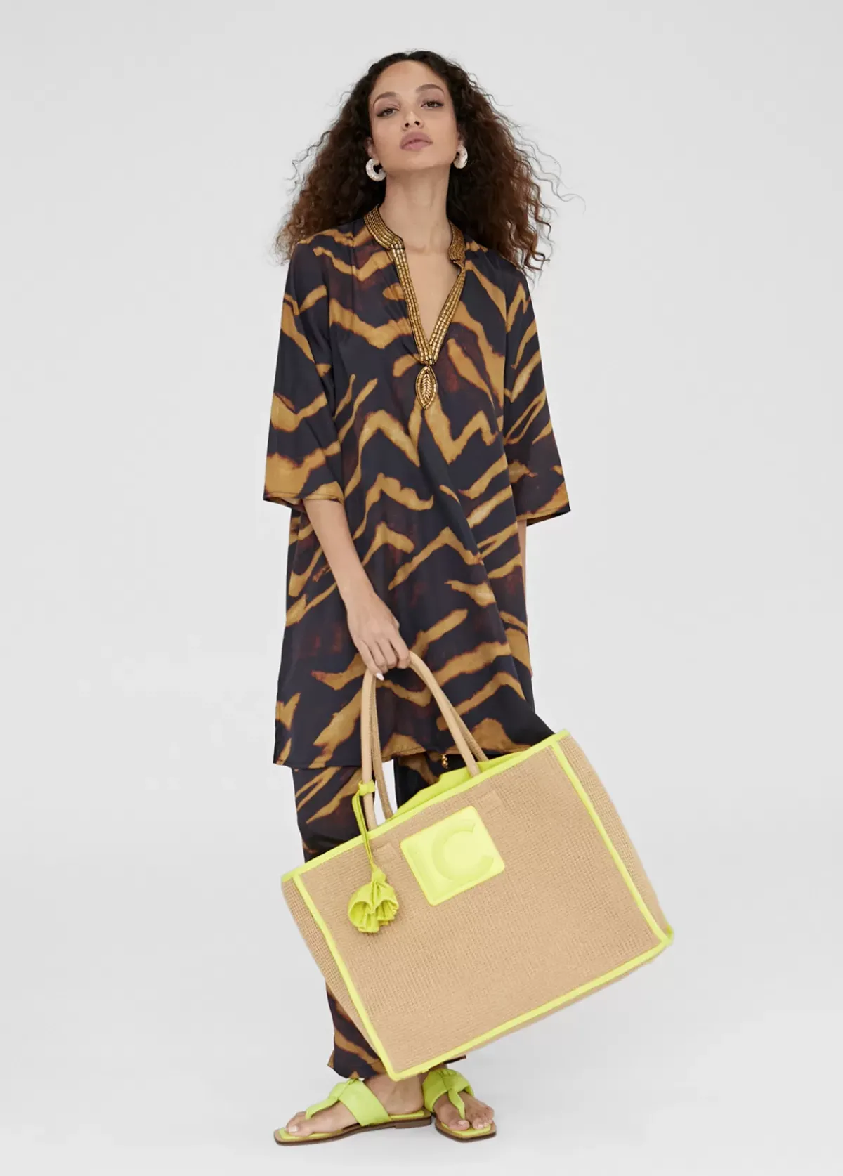 Online Caftan corto estampado cebra Camisas Y Blusas|Baño