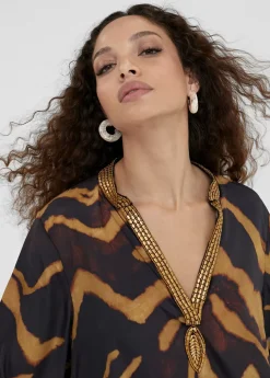 Online Caftan corto estampado cebra Camisas Y Blusas|Baño