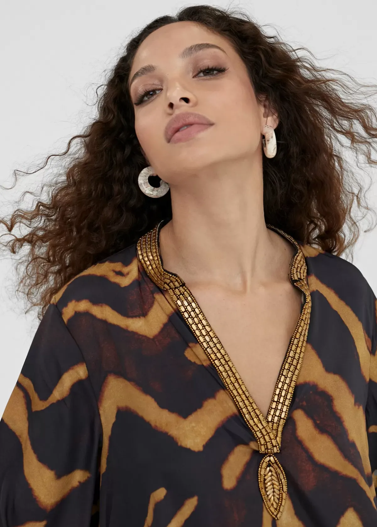 Online Caftan corto estampado cebra Camisas Y Blusas|Baño