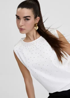 Discount Camiseta hombreras strass Camisetas Y Tops