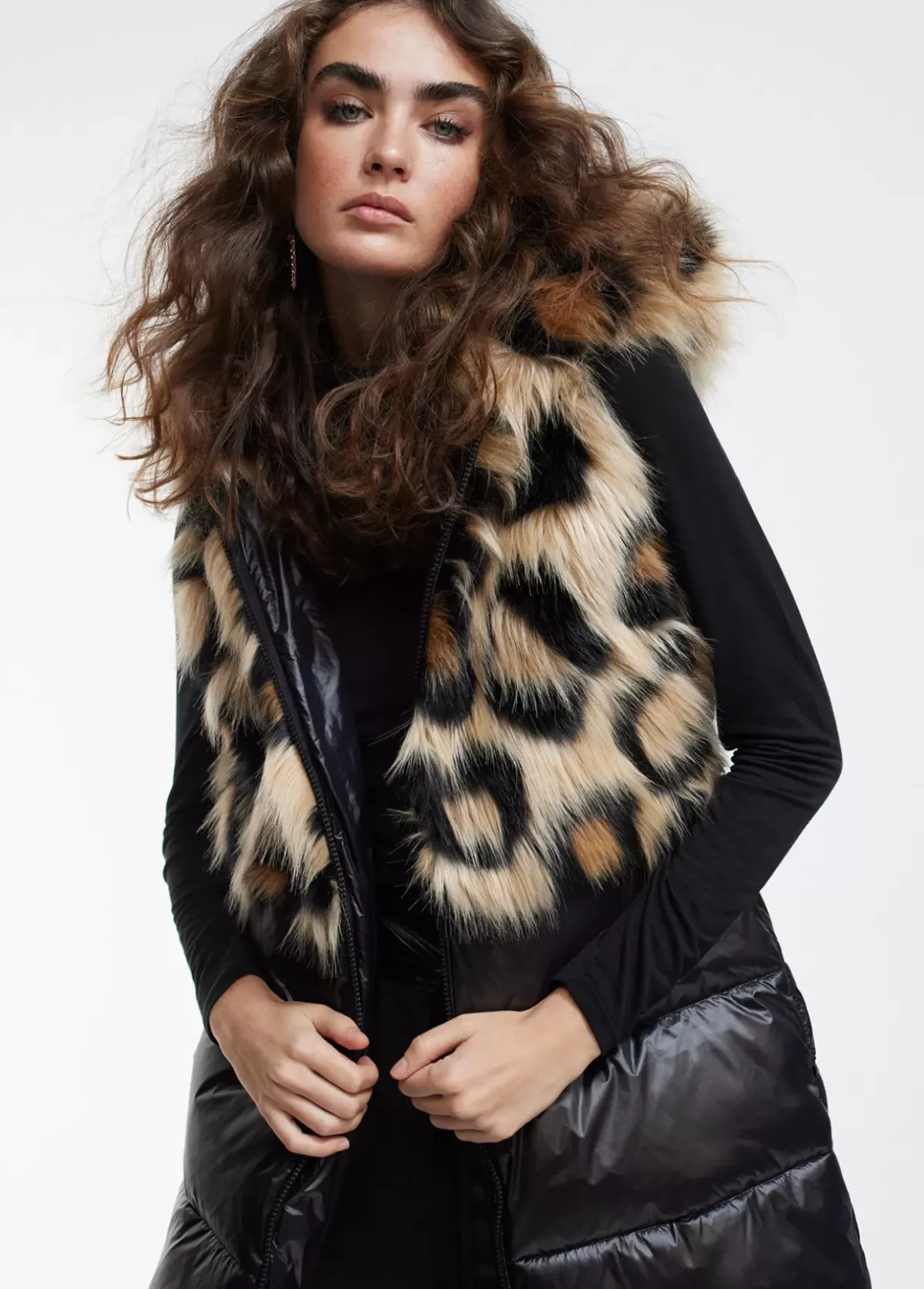 Best Chaleco pelo combinado Animal Print|Chalecos