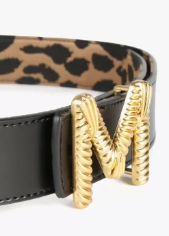 Online Cinturón reversible estampado animal y negro Animal Print|Cinturones