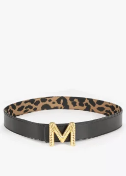 Online Cinturón reversible estampado animal y negro Animal Print|Cinturones