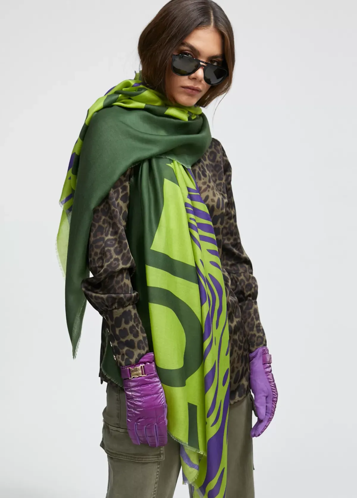 Clearance Fular maxi logo y animal Animal Print|Bufandas Y Pañuelos