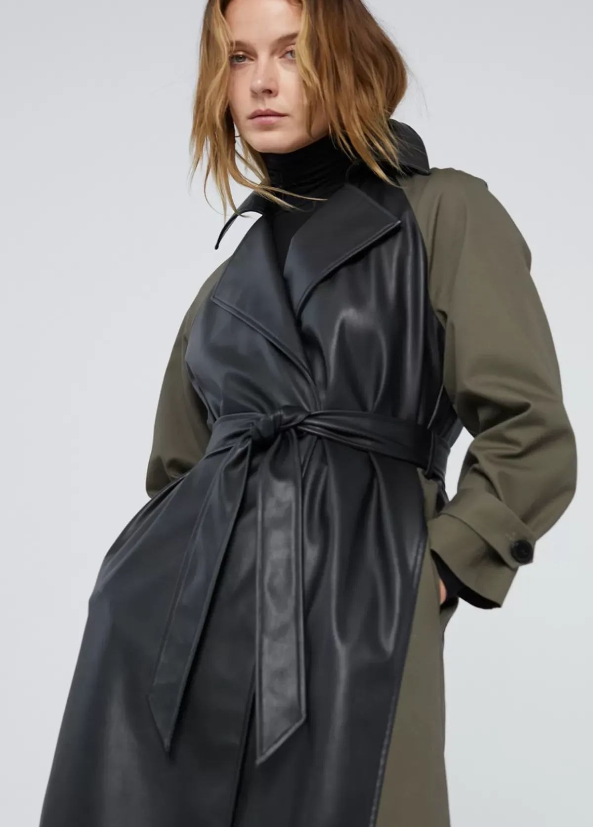 Sale Gabardina combinada efecto piel Chaquetas Y Gabardinas