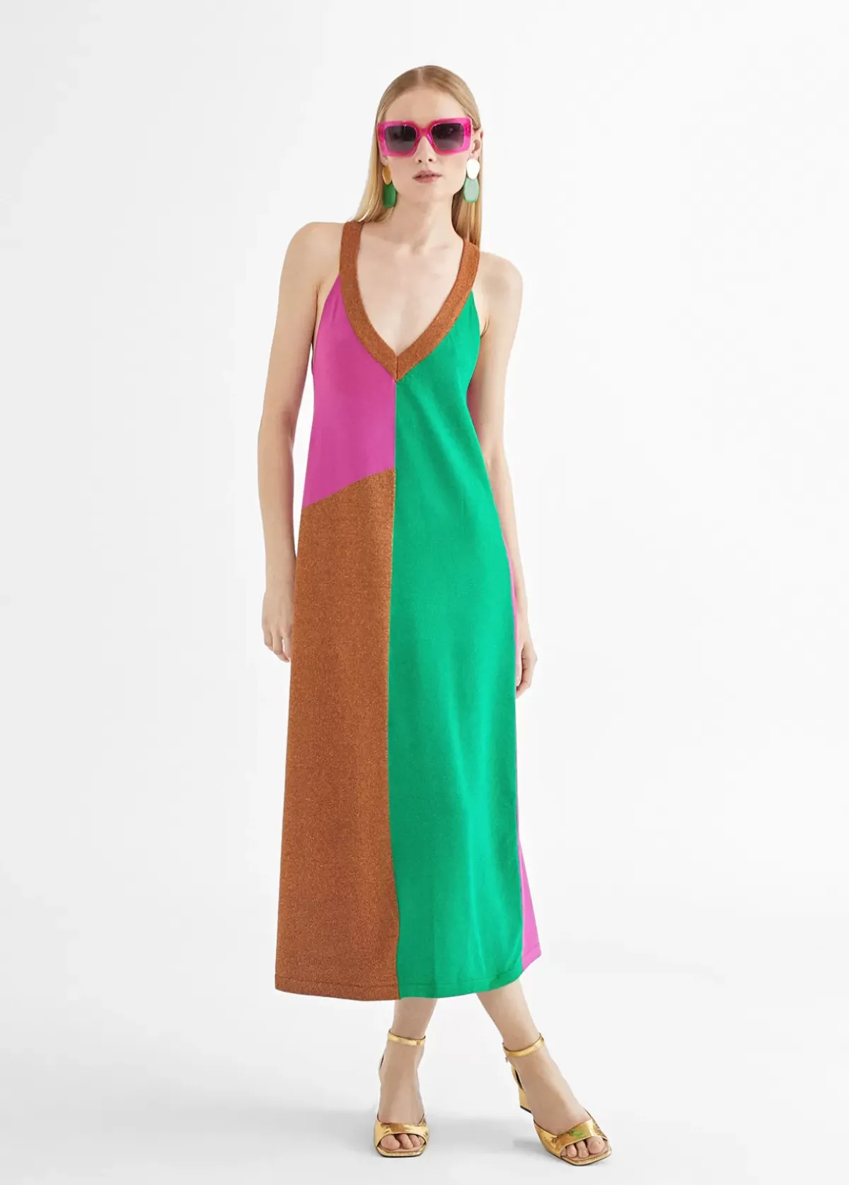 Hot Vestido largo tricolor Vestidos Y Faldas|Punto