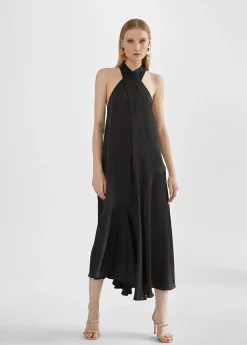 Vestido midi cuello halter cruzado Vestidos Y Faldas