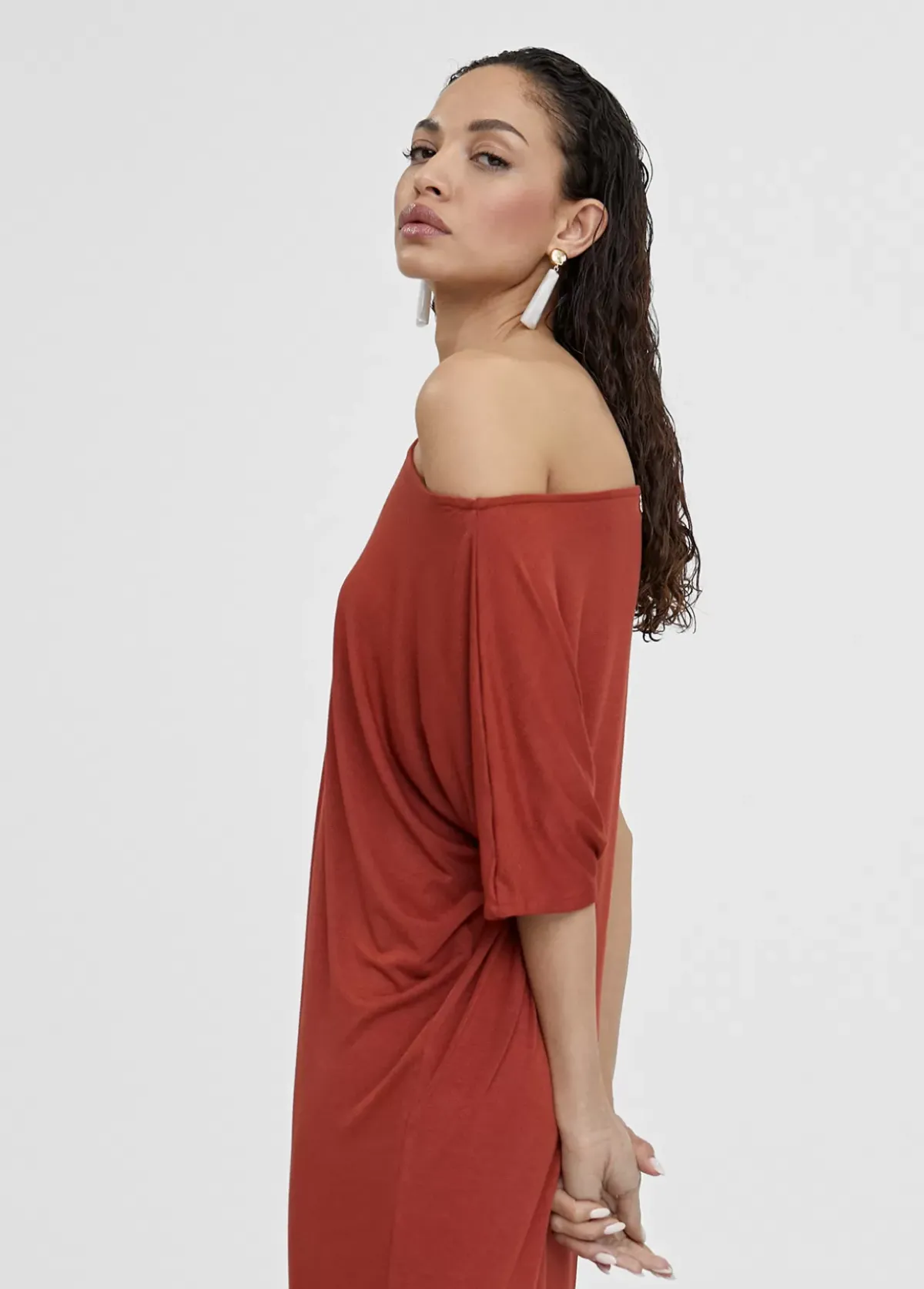 Best Vestido midi fruncido Vestidos Y Faldas